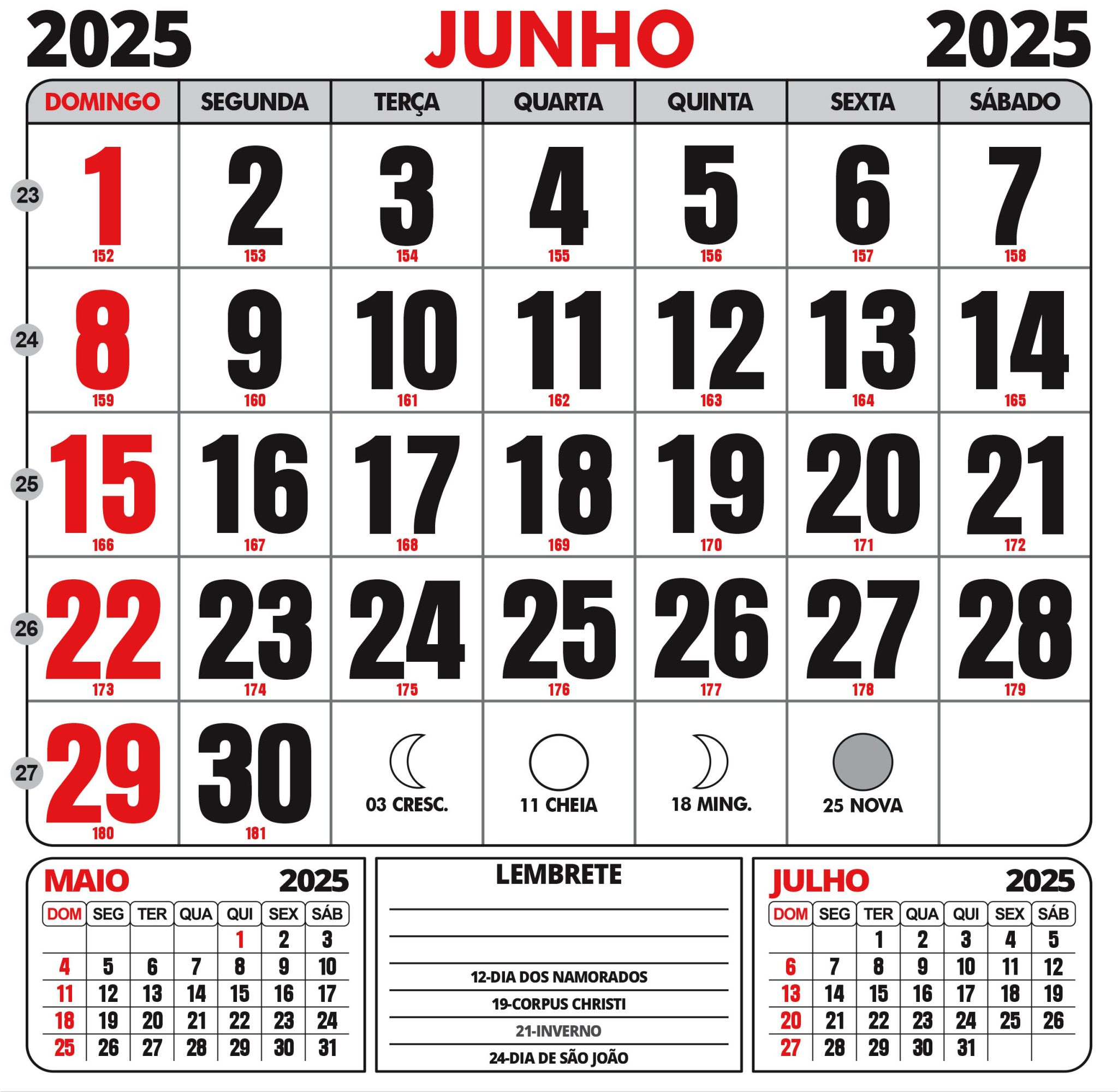 Calendário Junho 2025 Para Imprimir - Digital Grátis | Calendário Do Mês De Junho 2025