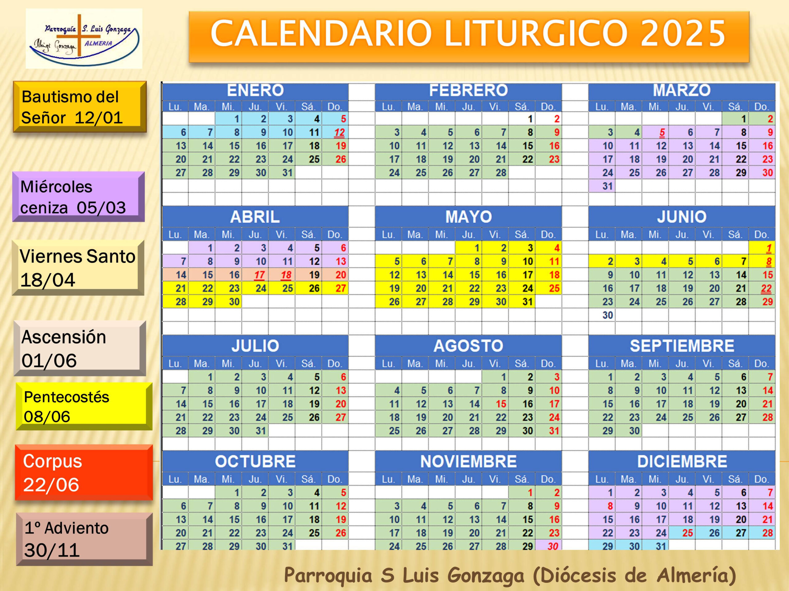 Calendario Liturgico Para El Año 2025 | Calendário Litúrgico De 2025