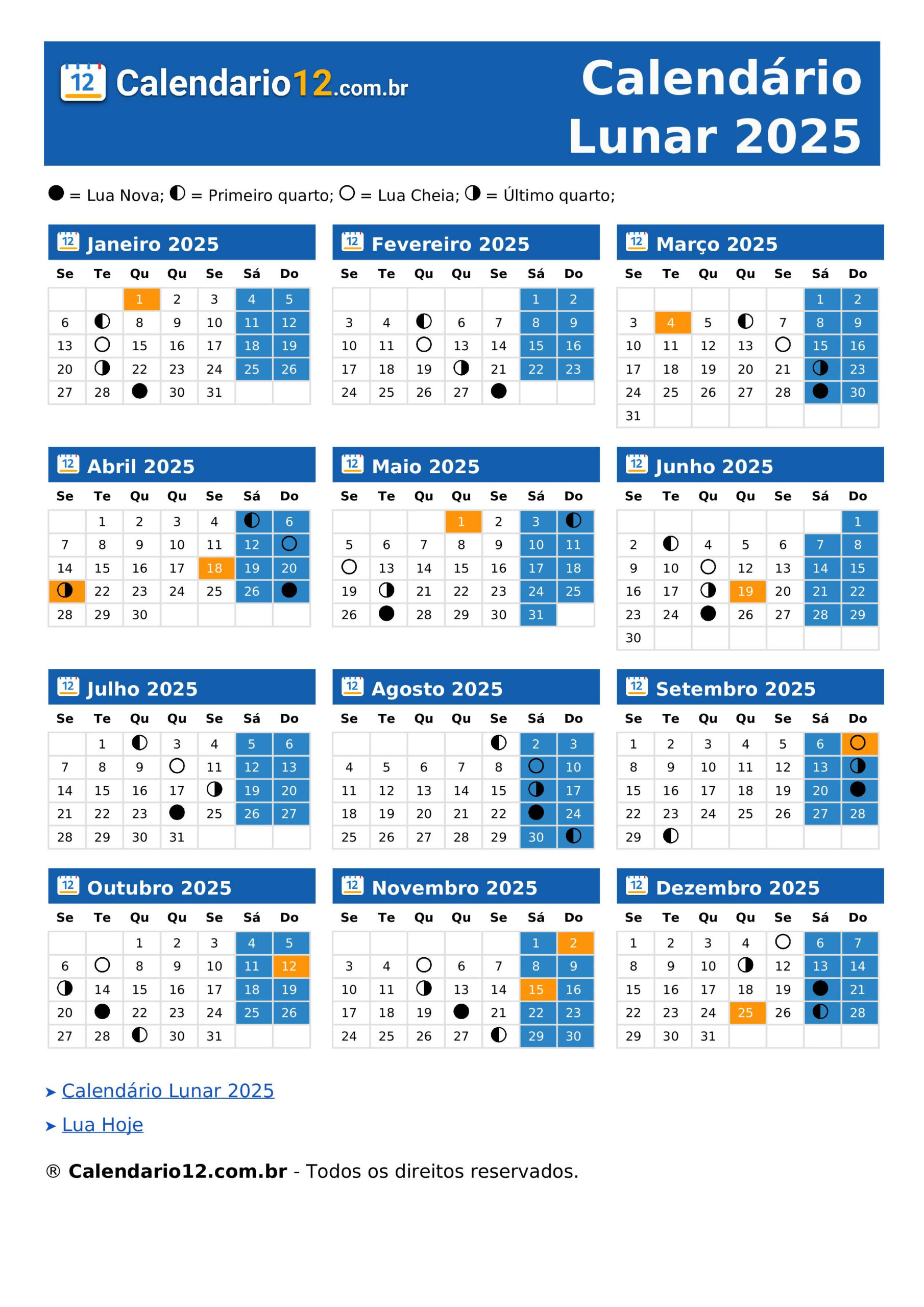 Calendário Lunar 2025 ⬅️ — Calendario12.Br | Calendário De Luas 2025