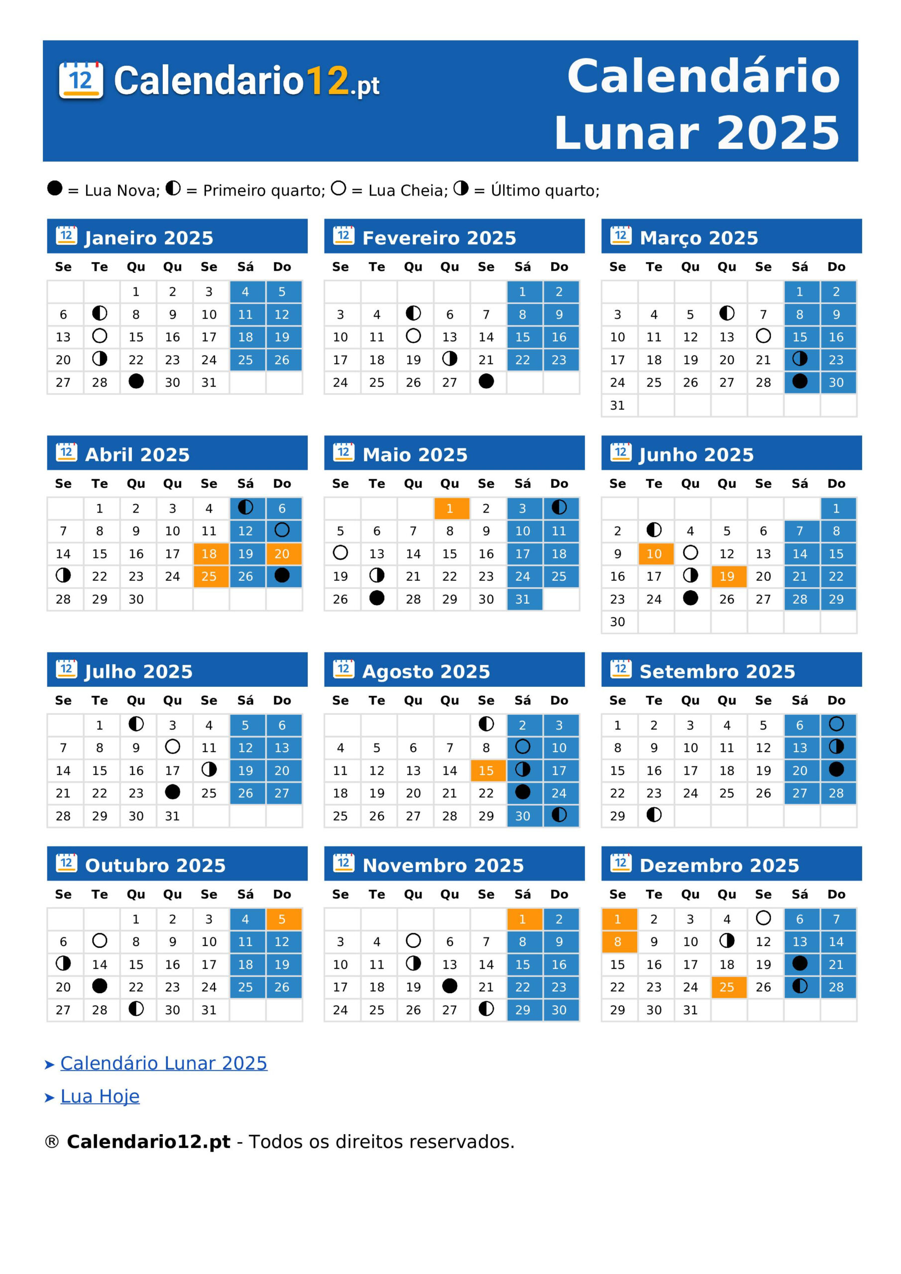 Calendário Lunar 2025 ⬅️ — Calendario12.Pt | Calendário Lunar 2025 Fevereiro