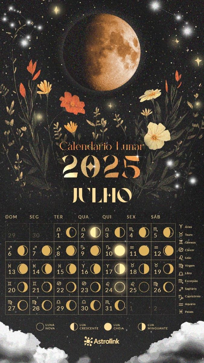 Calendário Lunar De Julho De 2025 | Calendário Lunar Julho 2025