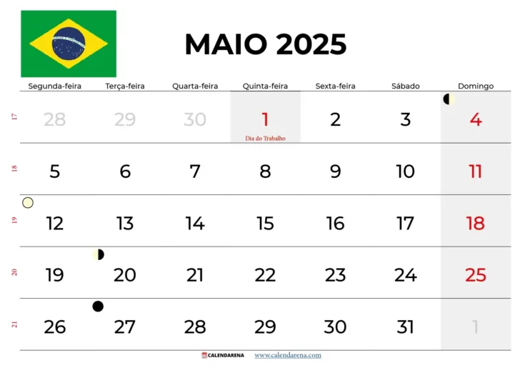 Calendário 2025 Mês de Maio