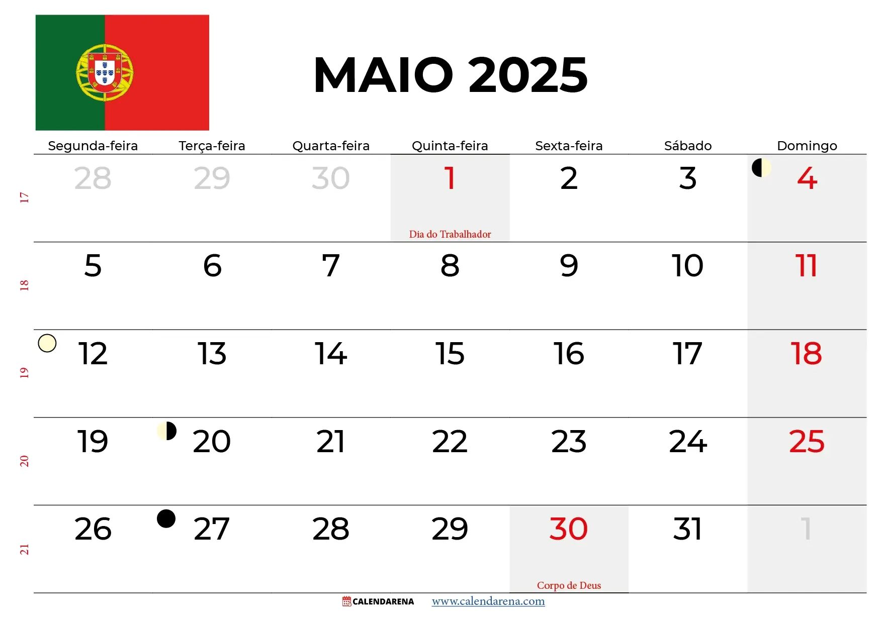 Calendário Maio 2025 Com Feriados Portugal | Calendário Maio 2025 com Feriados