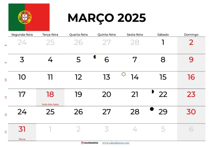 Calendário de Março 2025