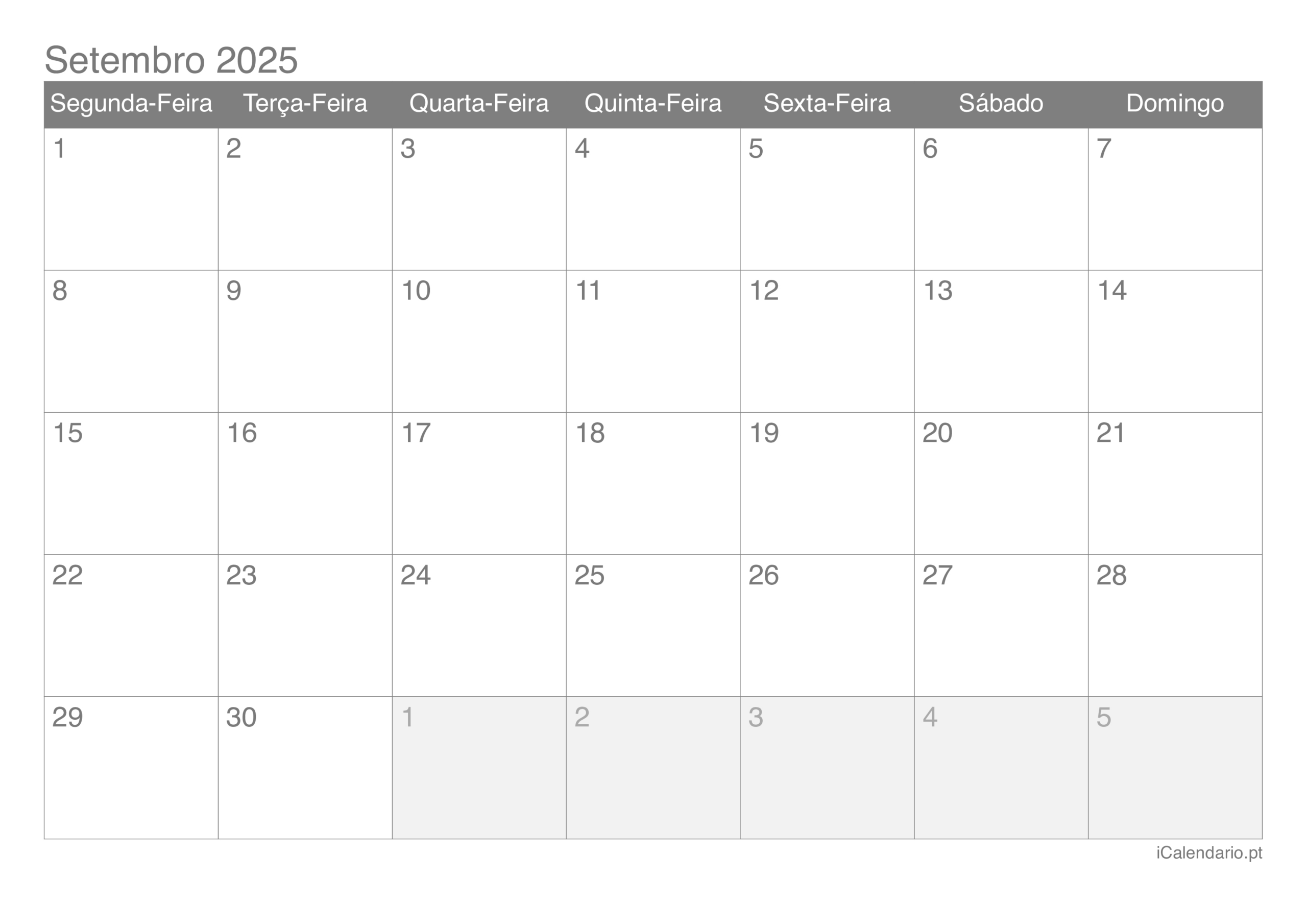 Calendário Setembro De 2025 Para Imprimir | Calendário de Setembro 2025