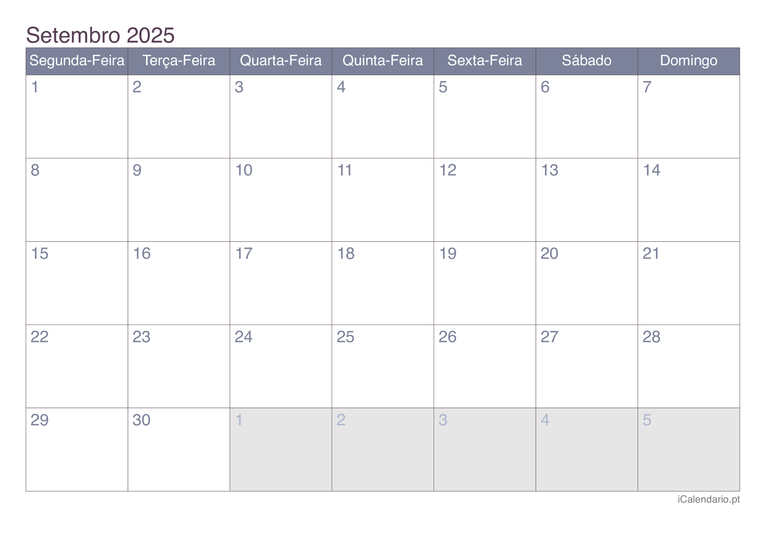 Calendário Setembro De 2025 Para Imprimir | Calendário do Mês de Setembro 2025