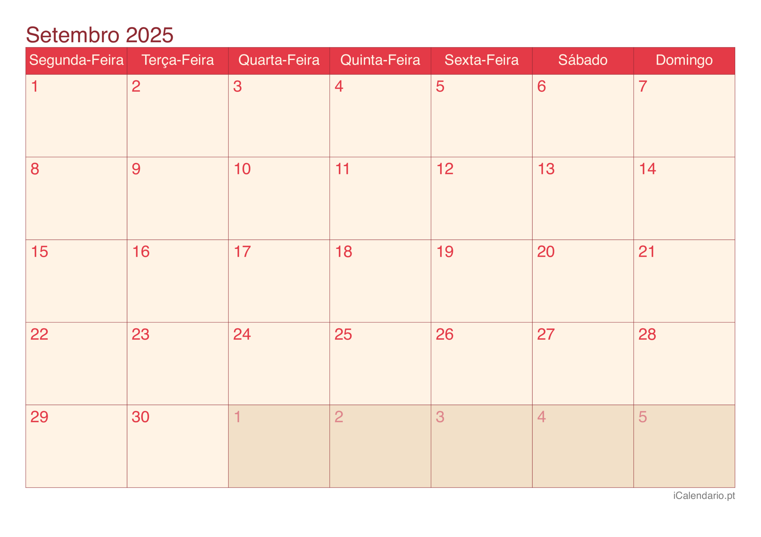 Calendário Setembro De 2025 Para Imprimir | Calendário Do Mês De Setembro De 2025