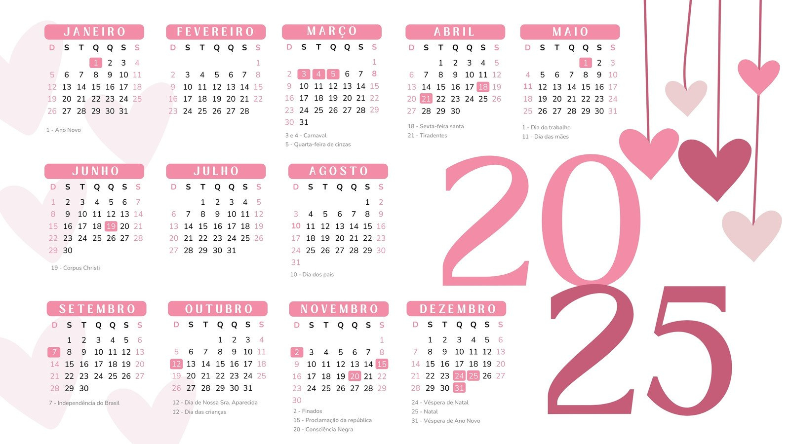 Calendários - Diversos Modelos Para Editar E Personalizar | Canva | Calendário 2025 com Feriados para Imprimir Gratis