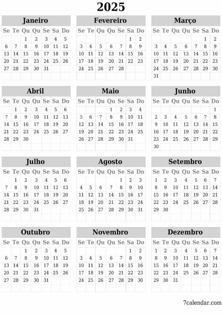 Calendário Completo de 2025