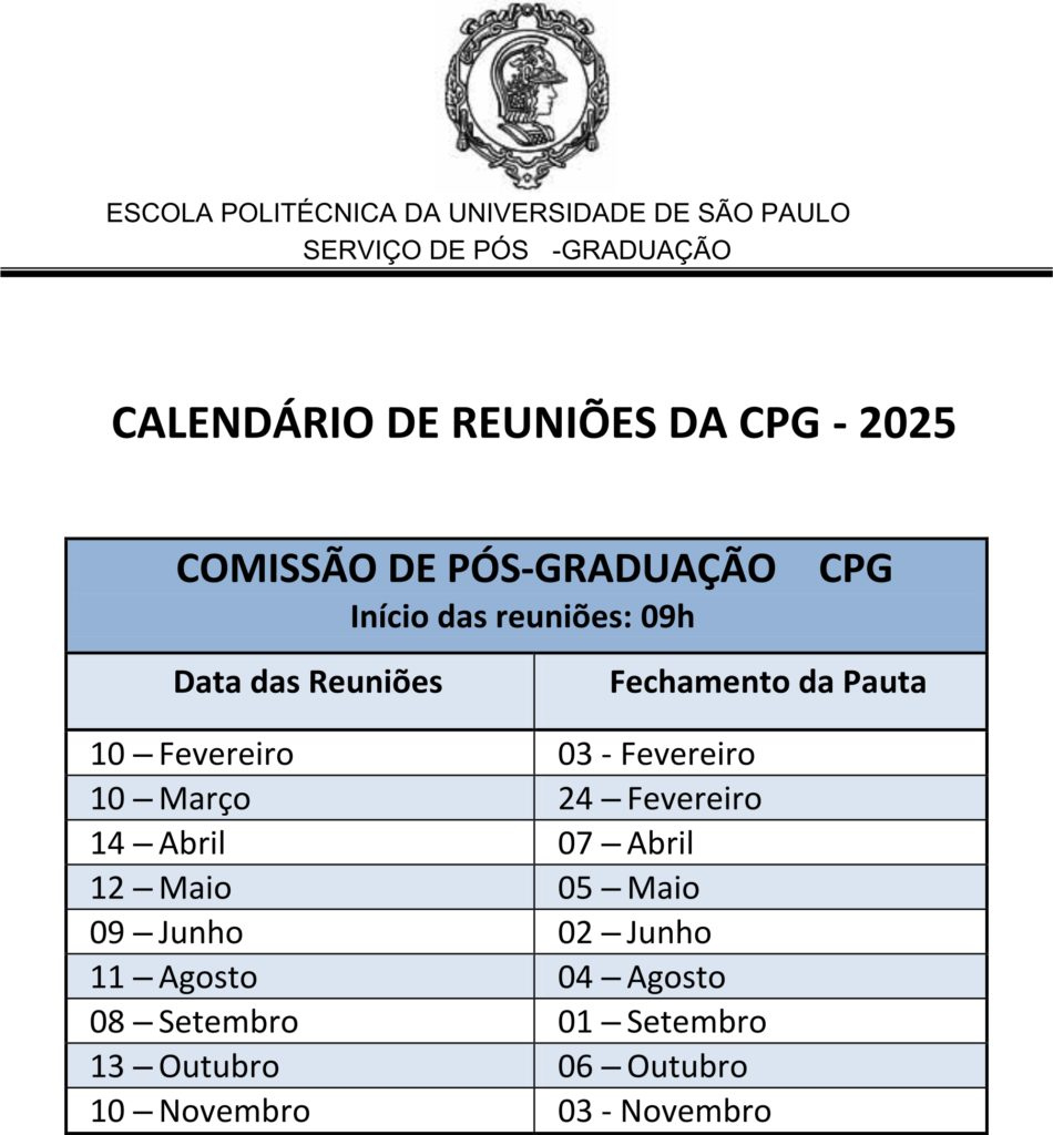 Comissão De Pós-Graduação – Escola Politécnica | Calendário Escolar Usp 2025