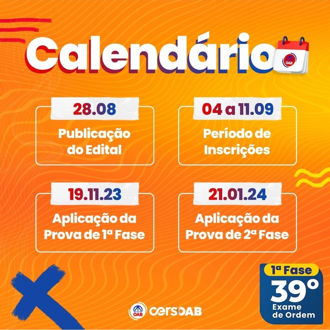 Confira O Calendário Oab Do 39º Exame De Ordem | Calendário Prova Oab 2025