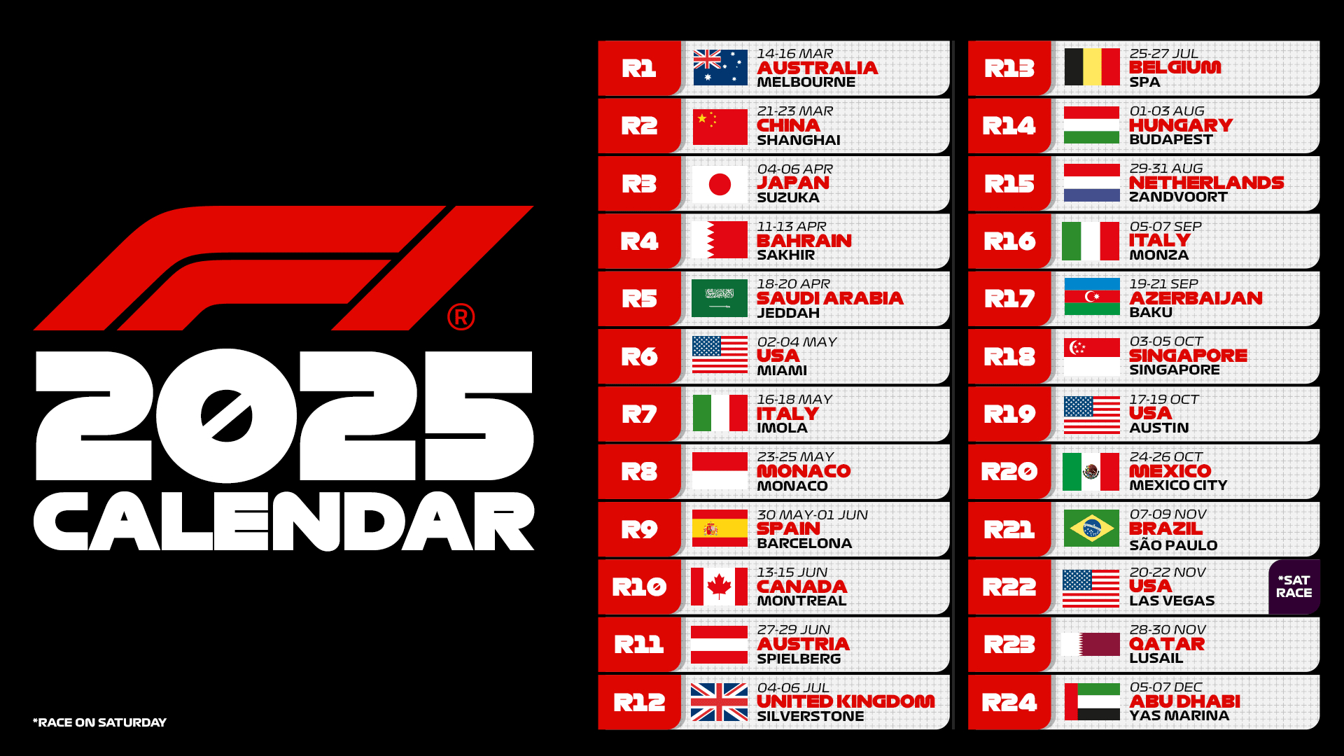 F1 2025 Calendar In Full: Fia And Formula 1 Announce Calendar For | Calendário 2025 Formula 1