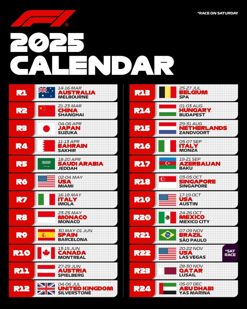 F1 Calendar 2025 | Calendário 2025 Formula 1