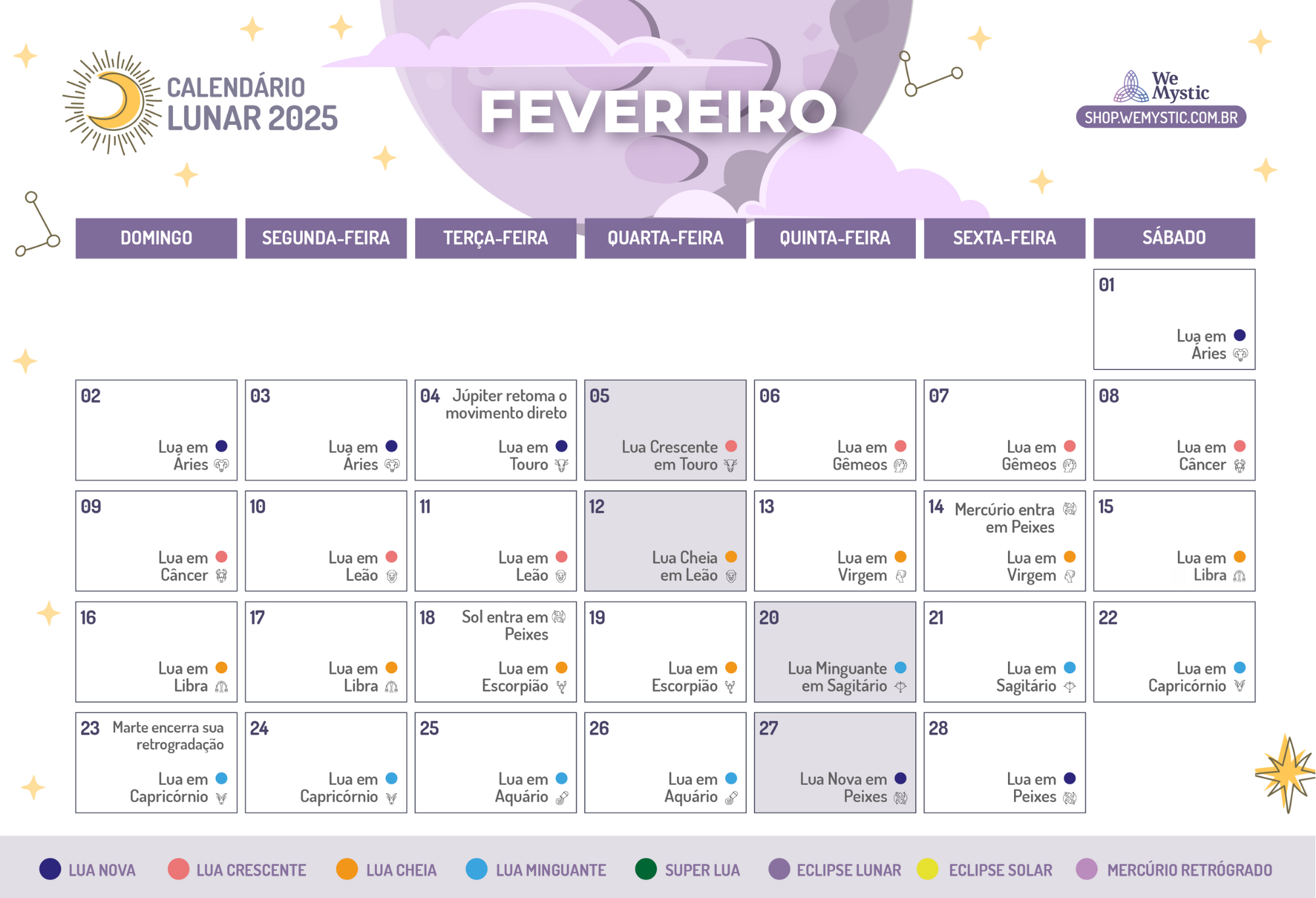 Fases Da Lua Em Fevereiro De 2025 | Wemystic Brasil | Calendário Lunar Fevereiro 2025