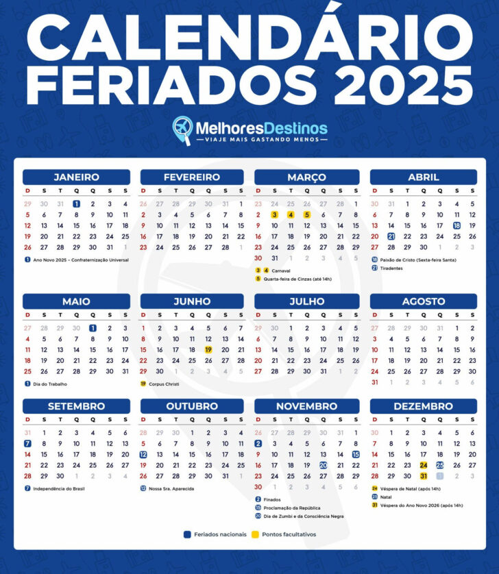 Calendário 2025 com Feriados Bahia