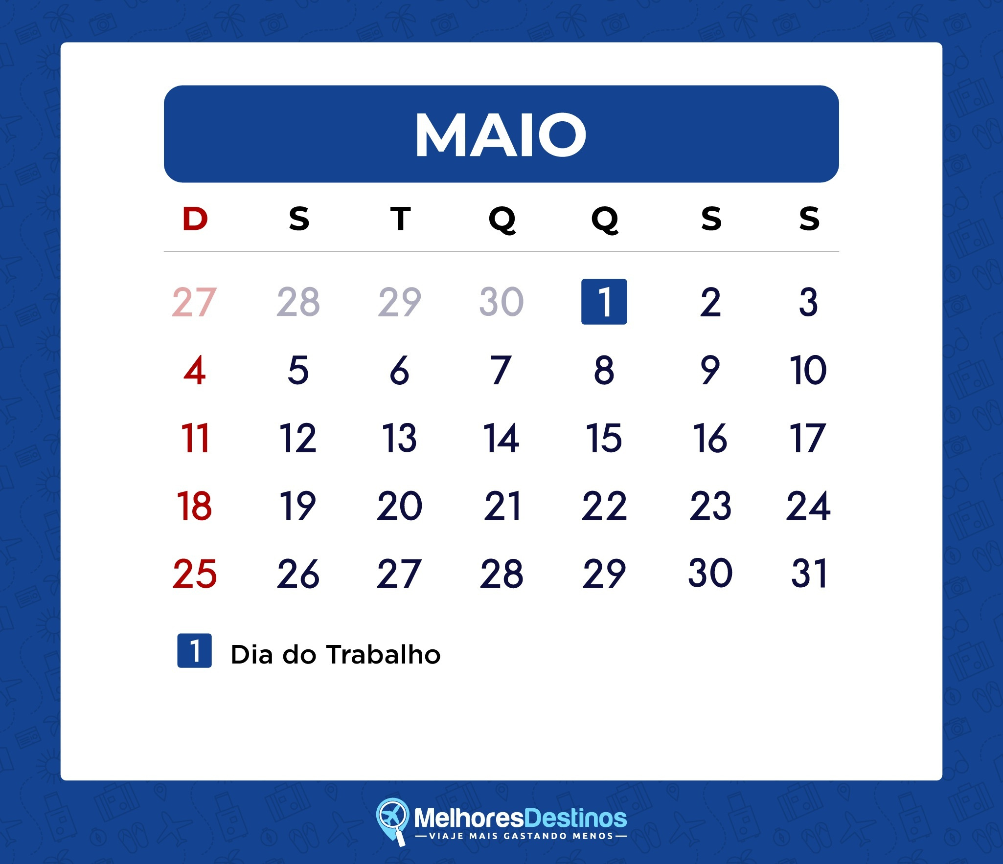 Feriados 2025 – Calendário Com Todas As Folgas Para Viajar | Calendário 2025 Mês de Maio