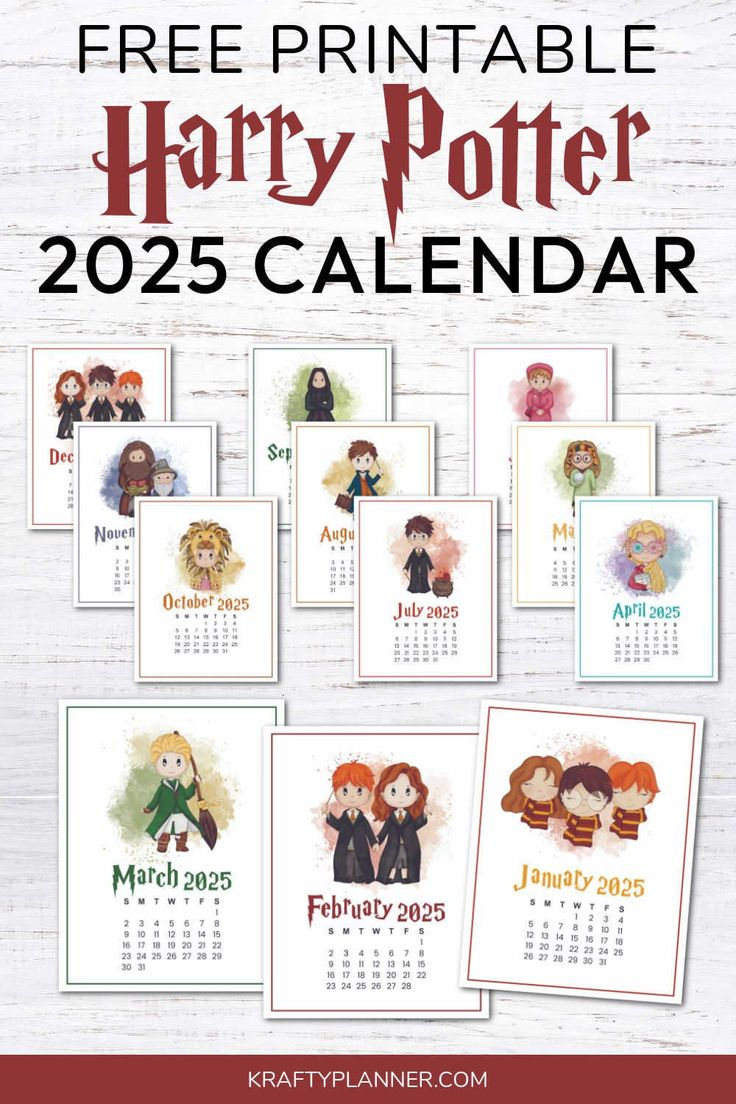 Free 2025 Harry Potter Wall Calendar — Krafty Planner | Calendário Harry Potter 2025