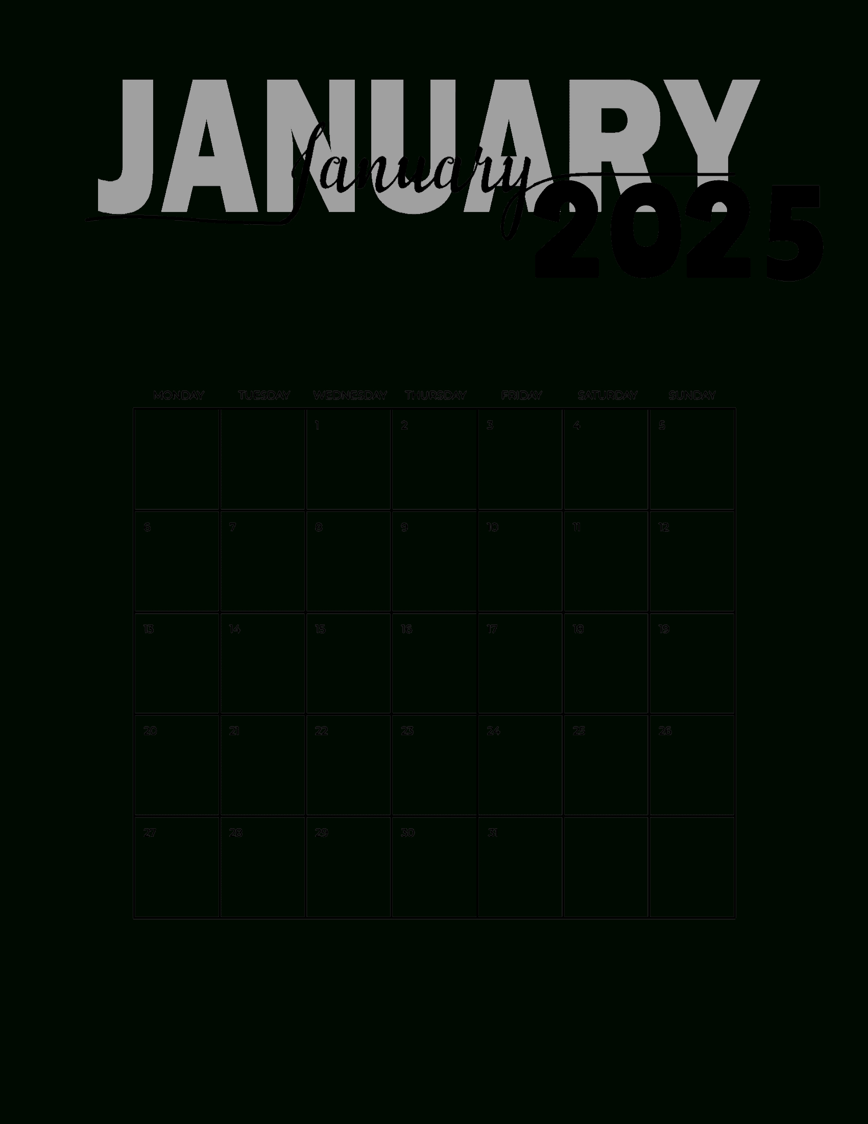 Free Printable January 2025 Calendar | Customize Online | Calendário 2025 Janeiro Informational