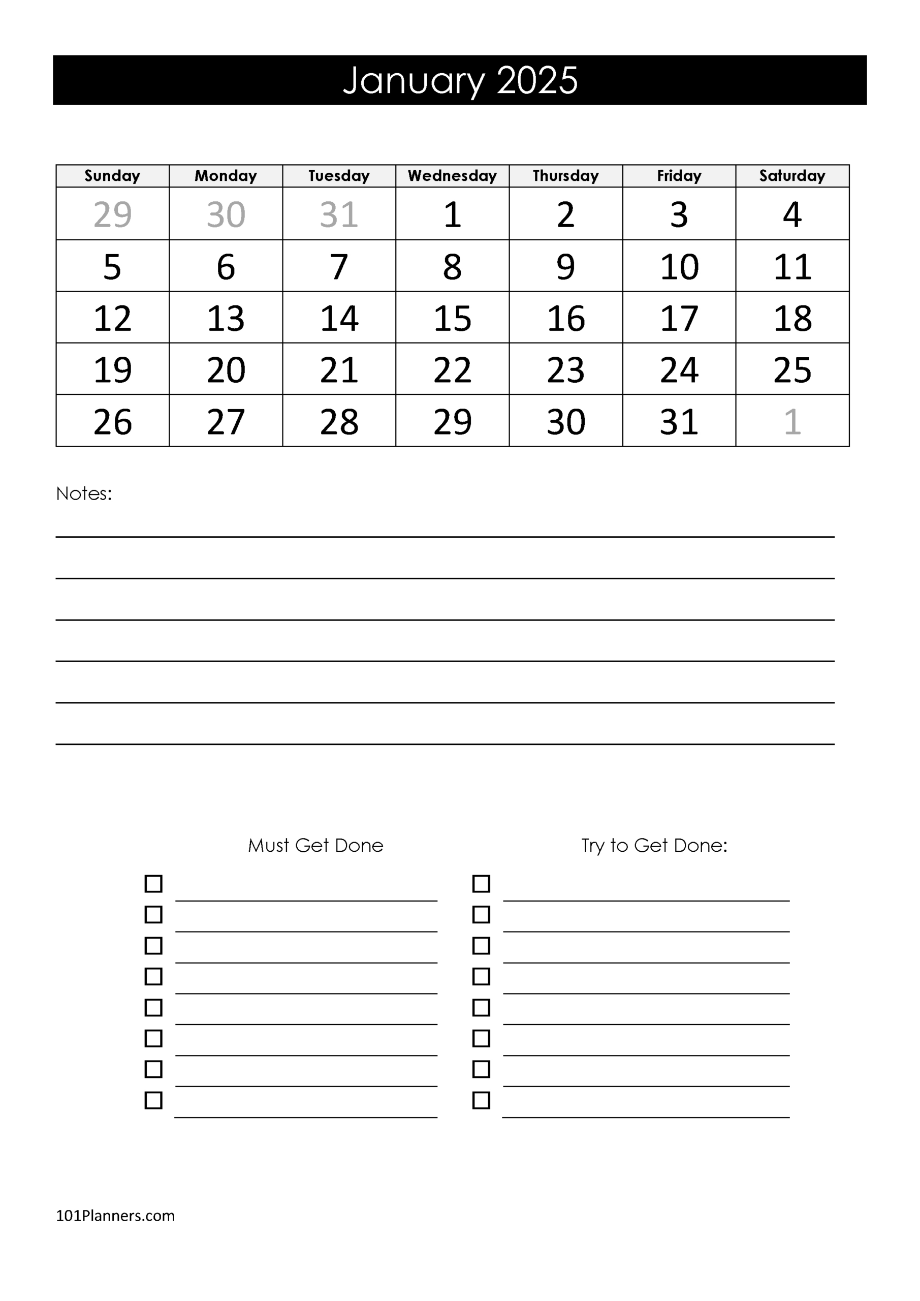 Free Printable January 2025 Calendar | Customize Online | Calendário Janeiro 2025 Informational