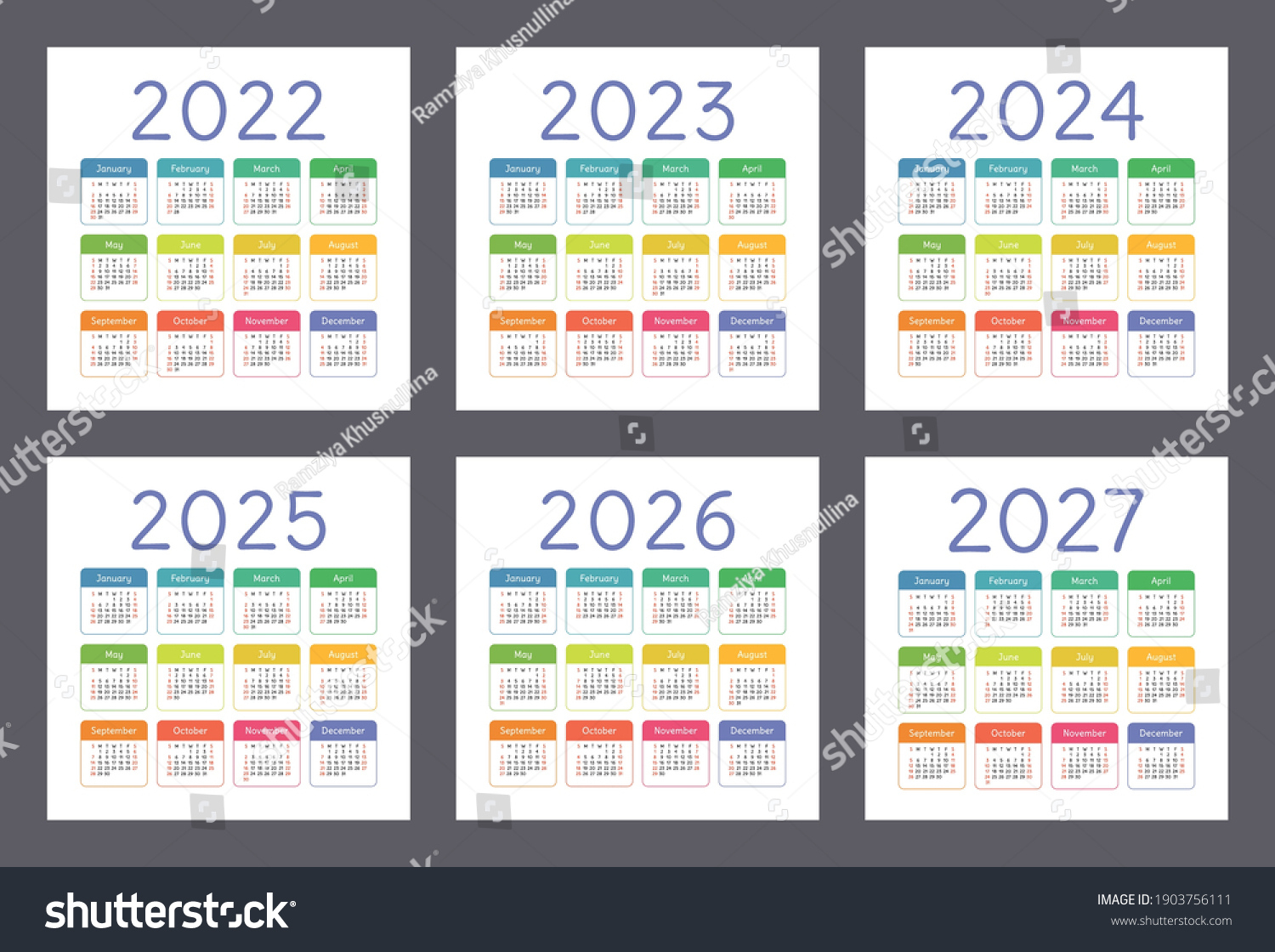 Kalender 2022, 2023, 2024, 2025, 2026: Stock-Vektorgrafik | Calendário 2022 a 2025