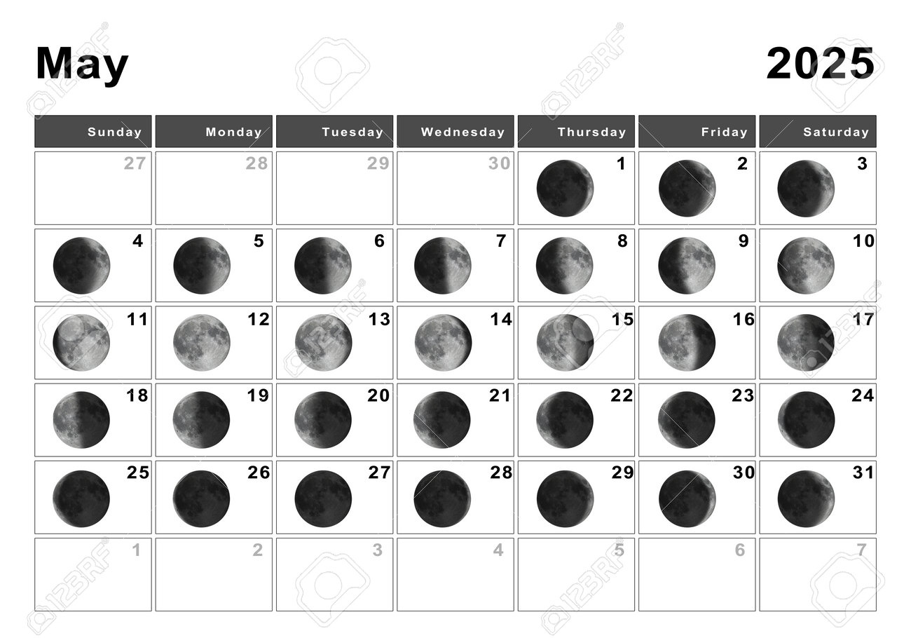 Maio 2025 Calendário Lunar, Ciclos Lunares, Fases Lunares Foto | Calendário Lunar 2025 Maio