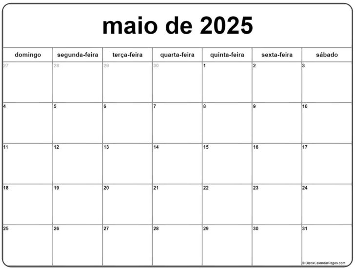 Calendário Maio de 2025