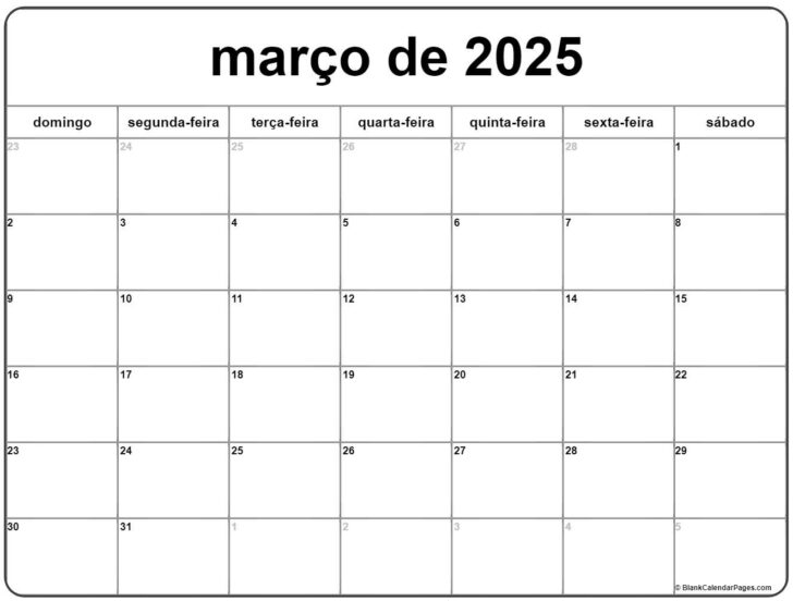 Calendário de 2025 Março