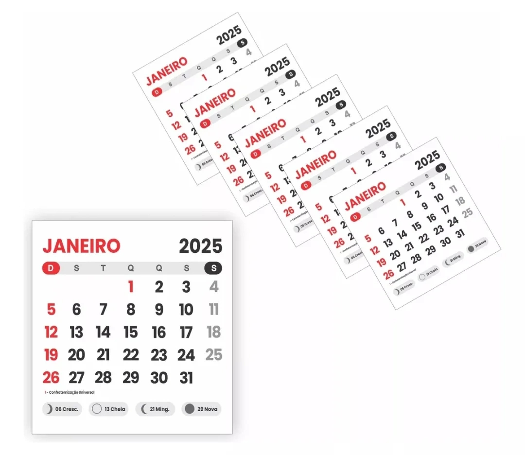 Mini Calendário – 2025 – Para Ima De Geladeira – Pct C/25Und | Mini Calendário 5X5 Cm Ano 2025