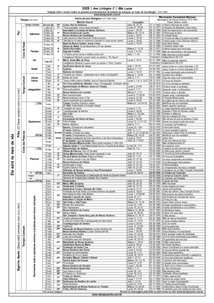 Calendário Litúrgico 2025