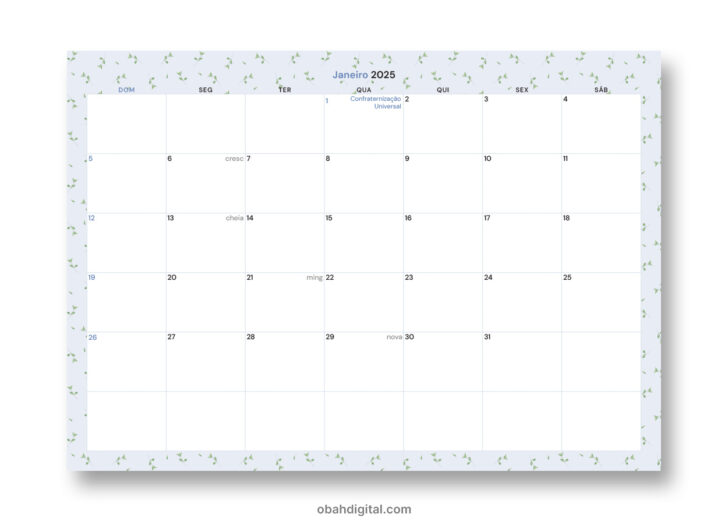 Calendário Mensal 2025 para Imprimir