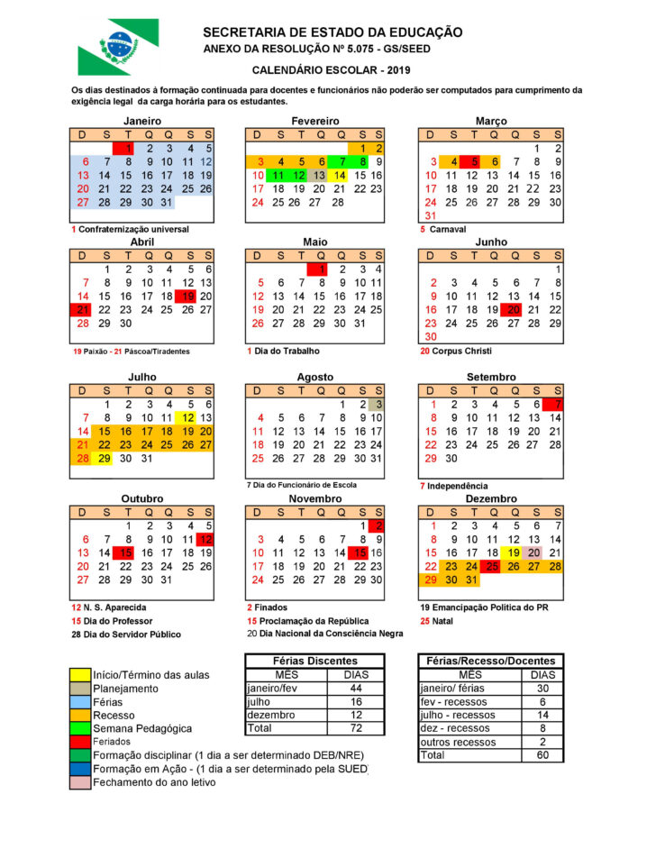 Calendário Escolar Paraná 2025