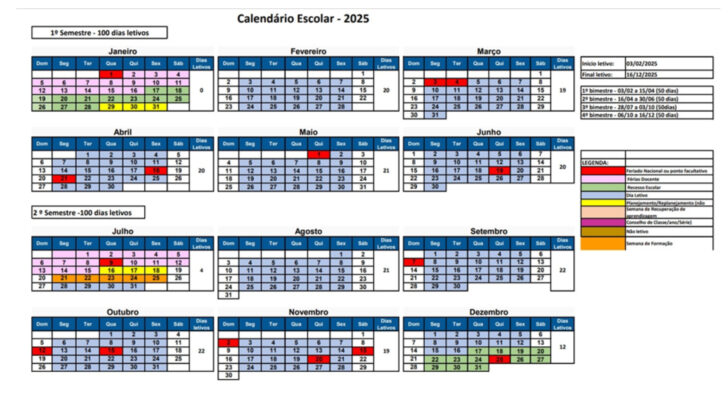 Calendário 2025 Estado de São Paulo