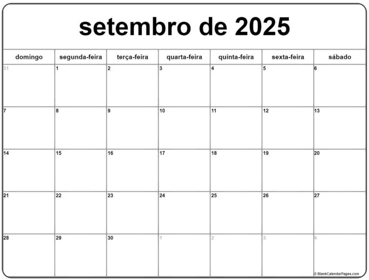 Calendário Setembro 2025 para Imprimir