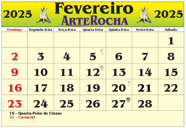 Calendário de mês de Fevereiro 2025