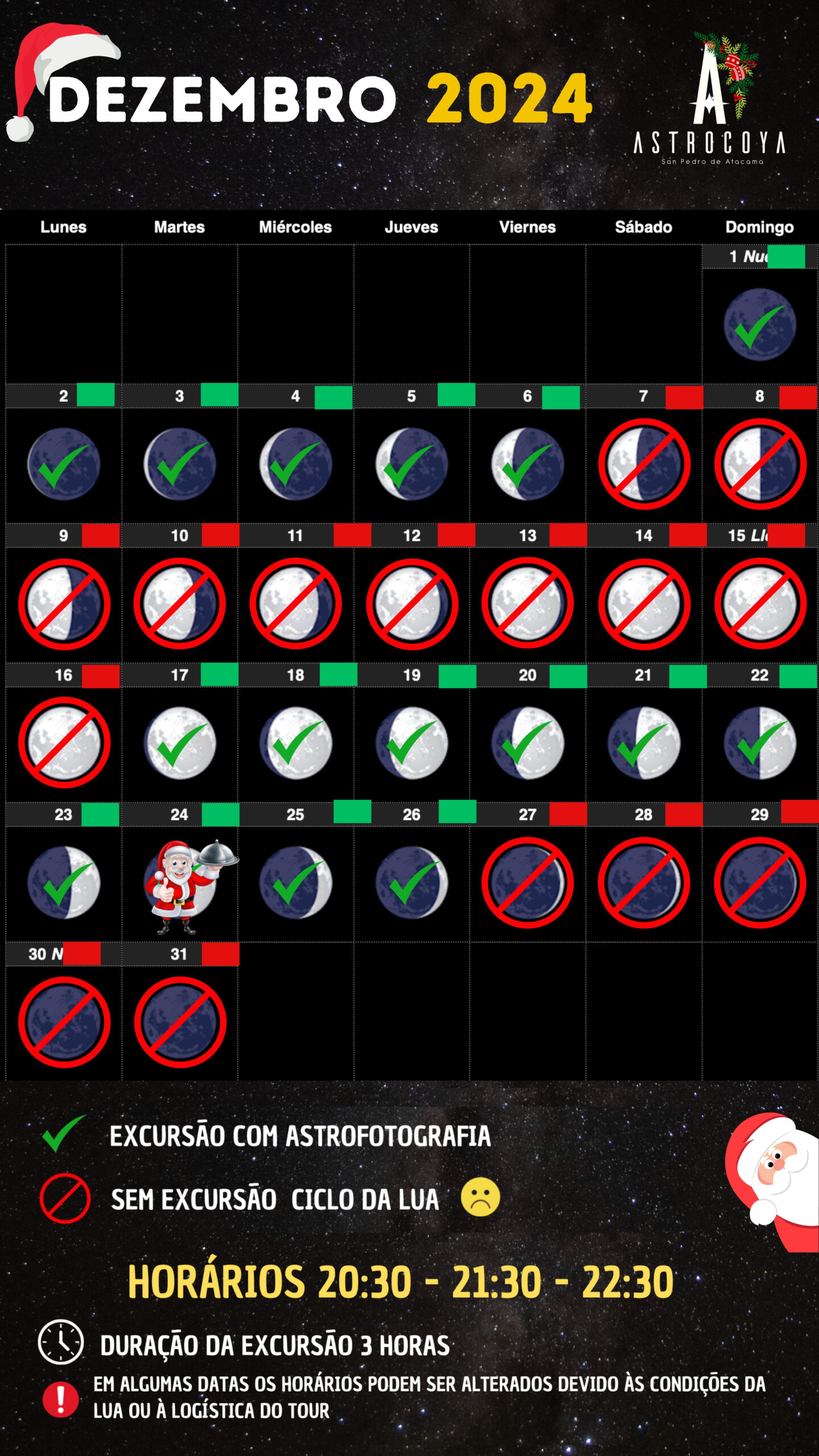 Calendarios Mensuales - Astrocoya | Calendário Lunar Atacama 2025