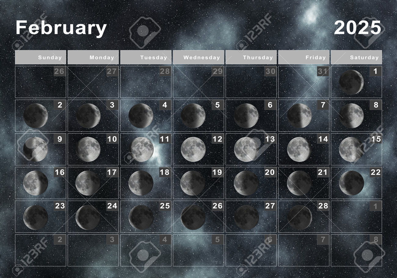 Fevereiro 2025 Calendário Lunar, Ciclos Lunares, Fases Lunares | Calendário da Lua de Fevereiro de 2025