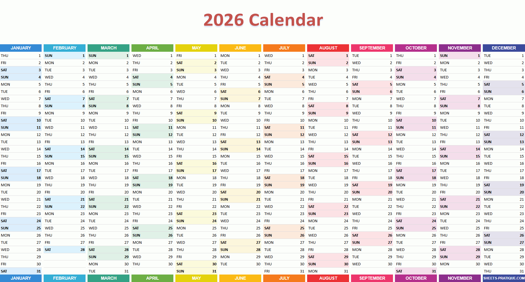 2026 Calendar | Google Calendario de 2026