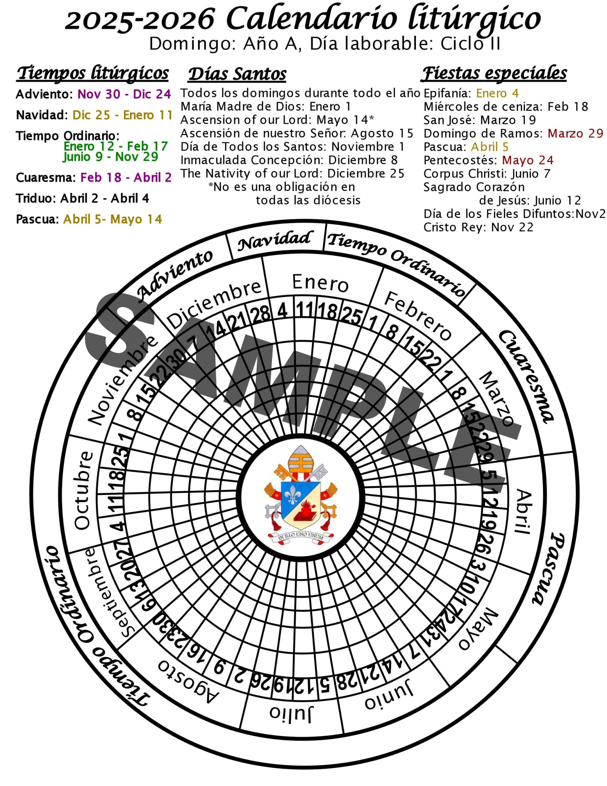 2026 Calenderio Litúrgico | Unverwechselbar | Cat Lica | Calendario liturgico 2026
