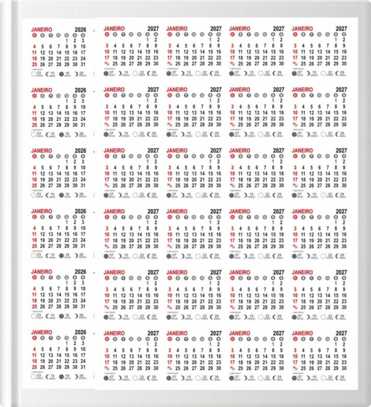 Calendario de geladeira 2026 para imprimir
