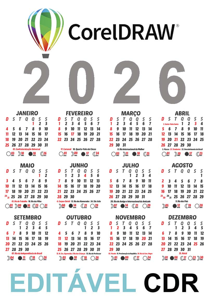 Base De Calendário 2026 Em Cdr Para Editar Fundo Transparente | Calendario 2026 Para Editar