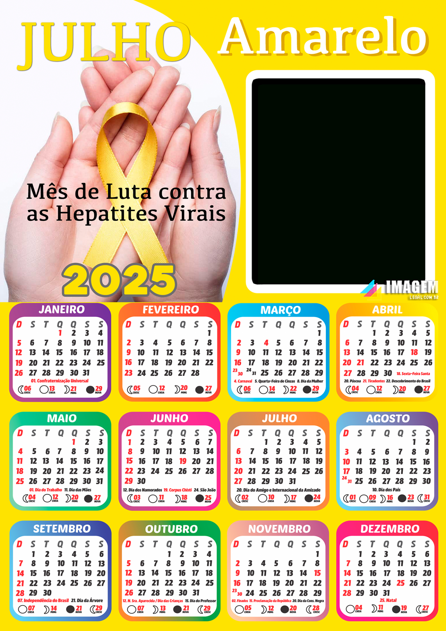 Calendário 2025 Campanha Julho Amarelo Png - Imagem Legal | Calendário De 2025 Julho