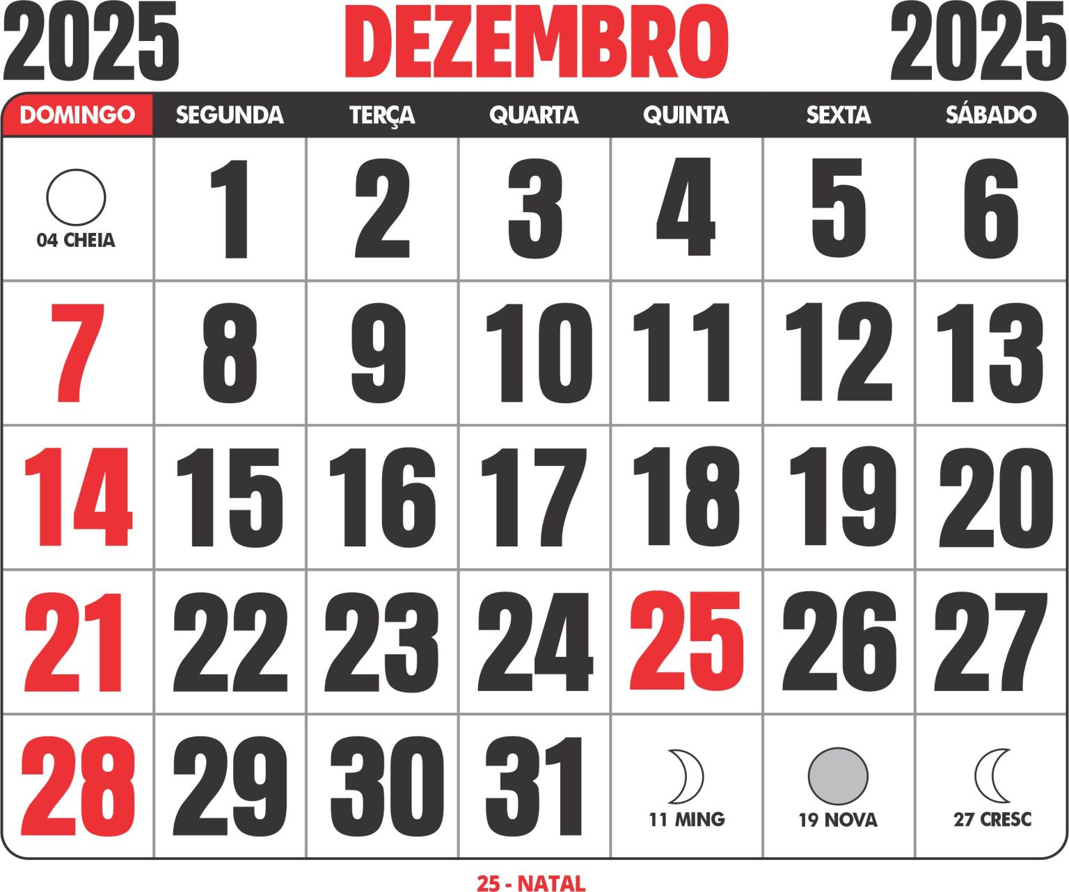 Calendário 2025 Dezembro Para Imprimir - Imagem Legal | Dezembro de 2025 Calendário