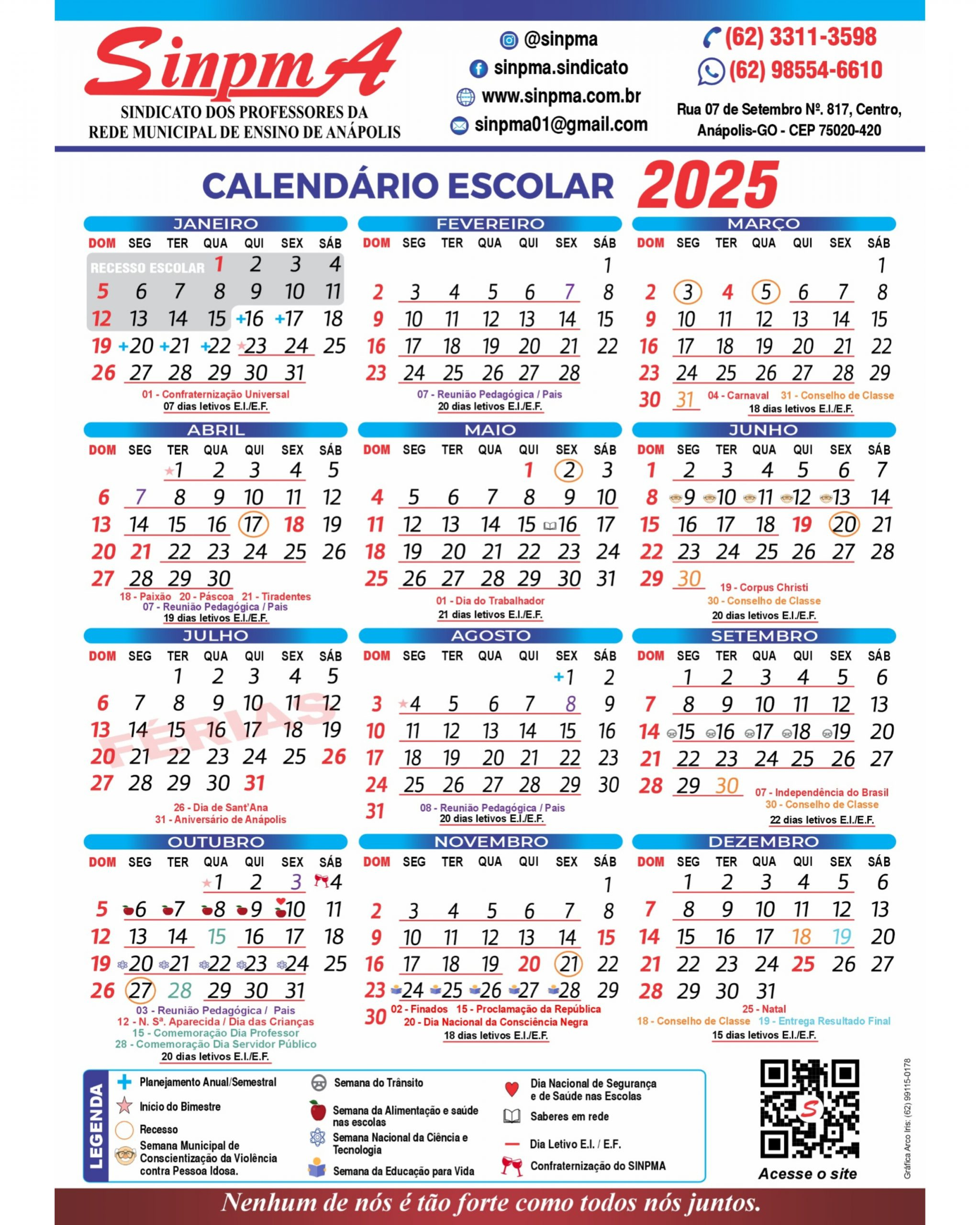 Calendário 2025 – Sinpma | Calendário Escolar 2025 Brasil