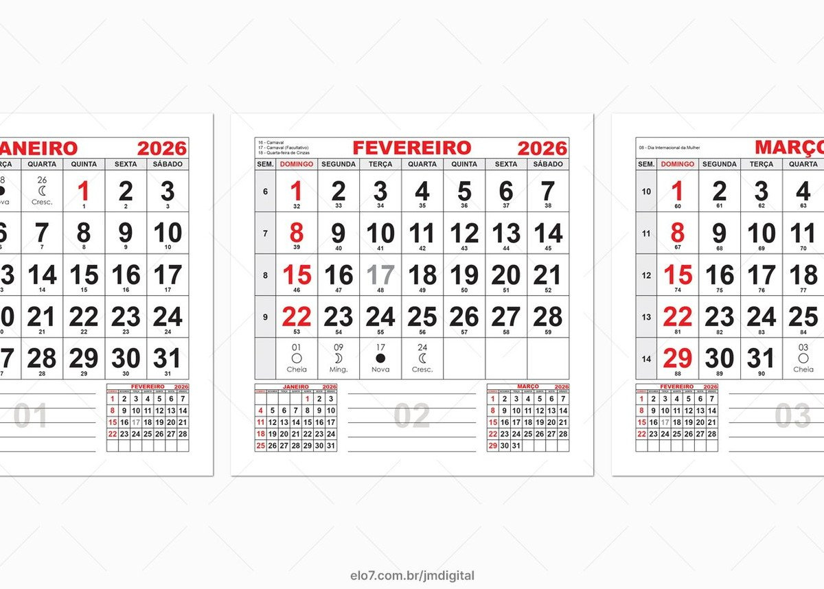 Calendário 2026, 2027 E 2028 Editável 15X15Cm (Ai, Eps, Pdf) | Calendario 2026 e 2027
