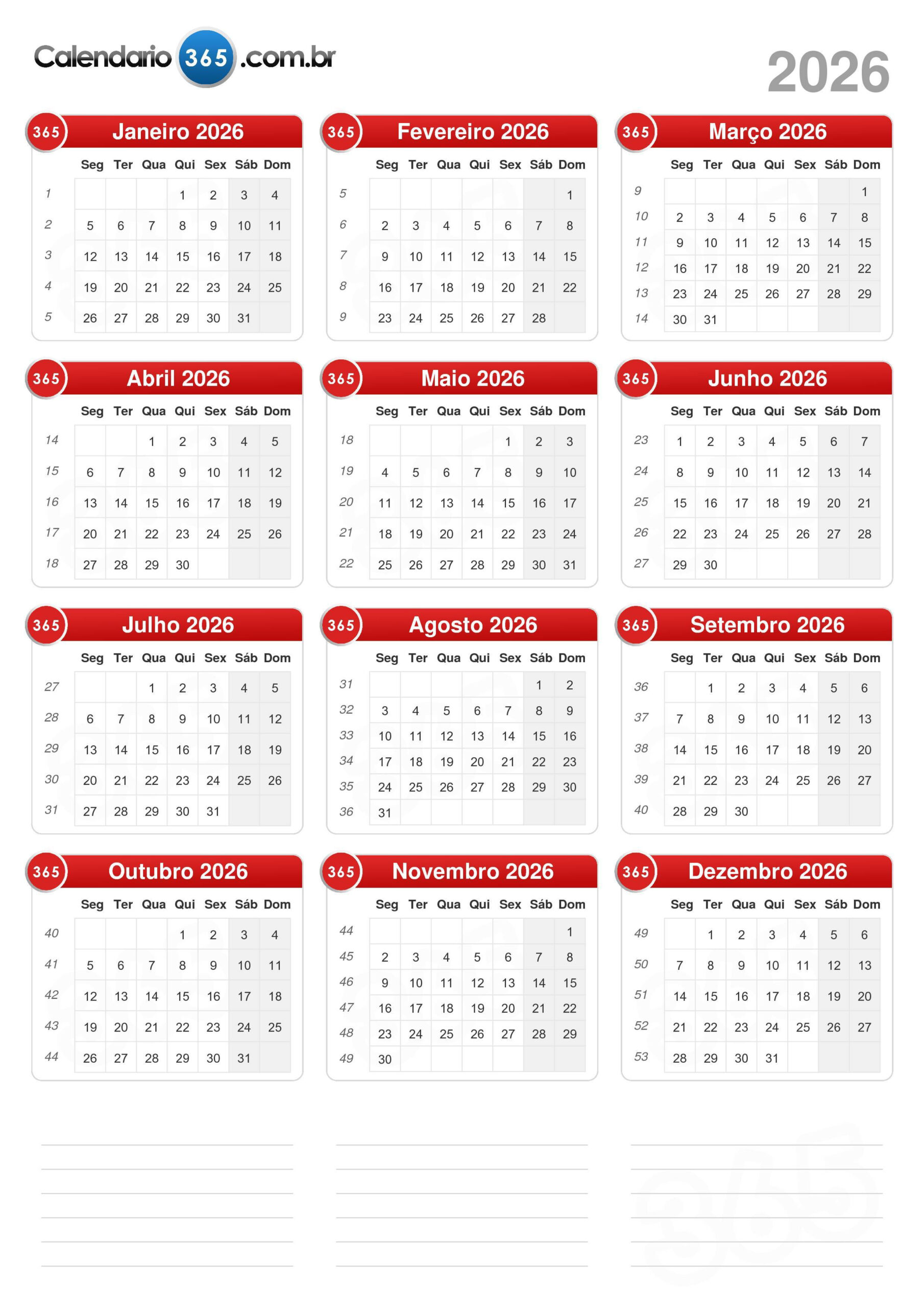 Calendário 2026 | 25 de fevereiro de 2026 calendario