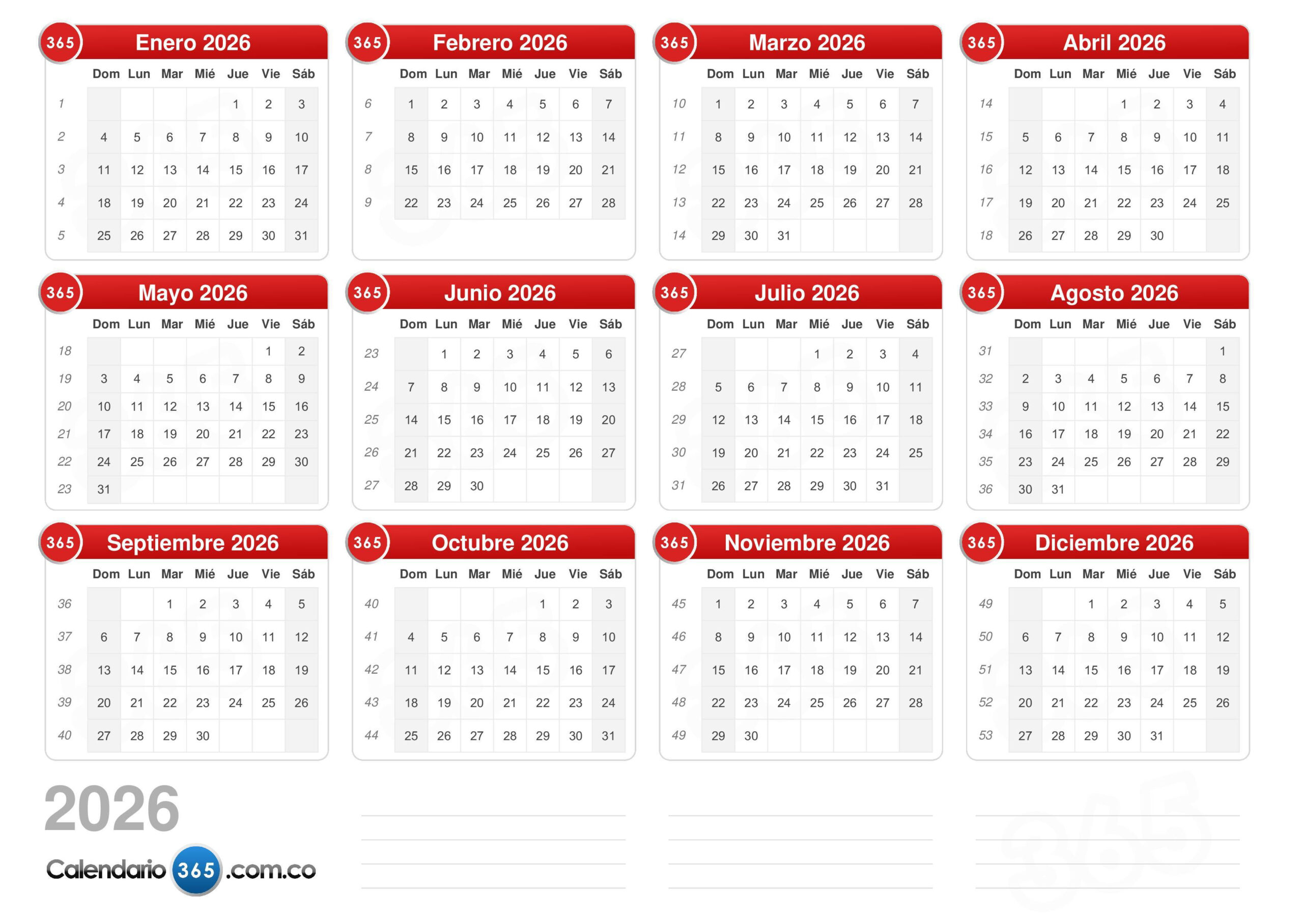 Calendario 2026 | Calendario 2026 Com Semanas
