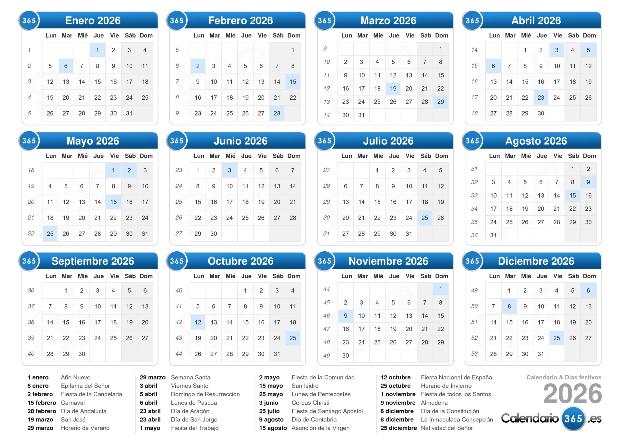 Calendario 2026 | Calendario 2026 com semanas