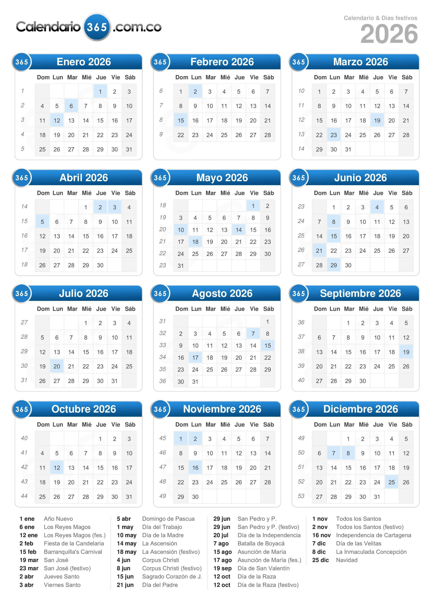 Calendario 2026 | Calendario 2026 Semana Santa