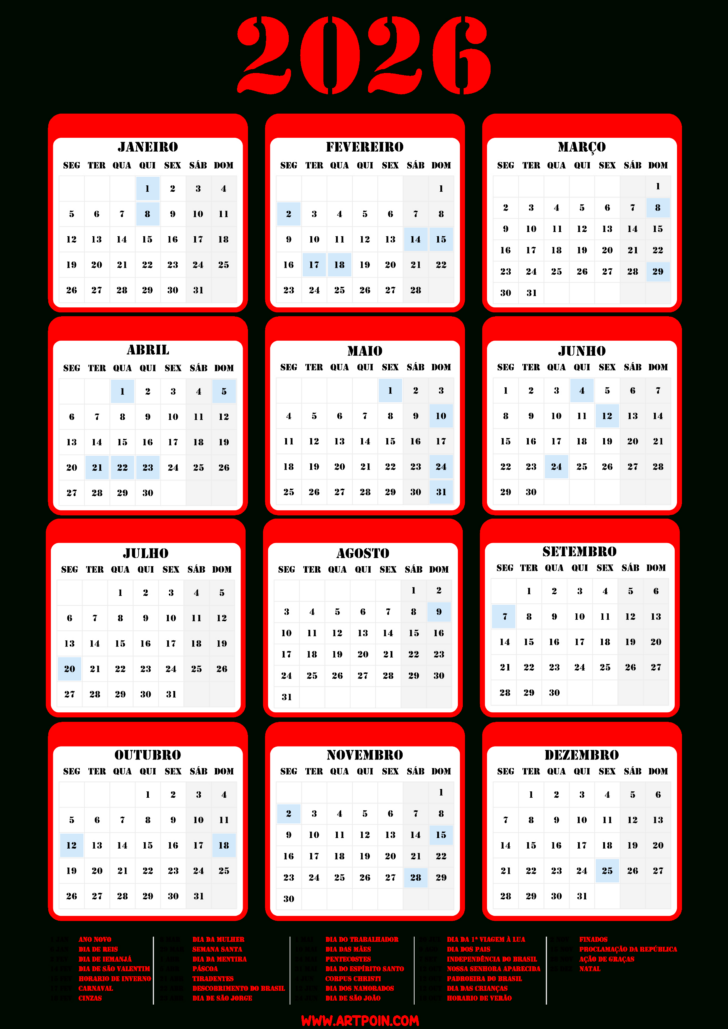 Calendario de 2026 mes de janeiro 2