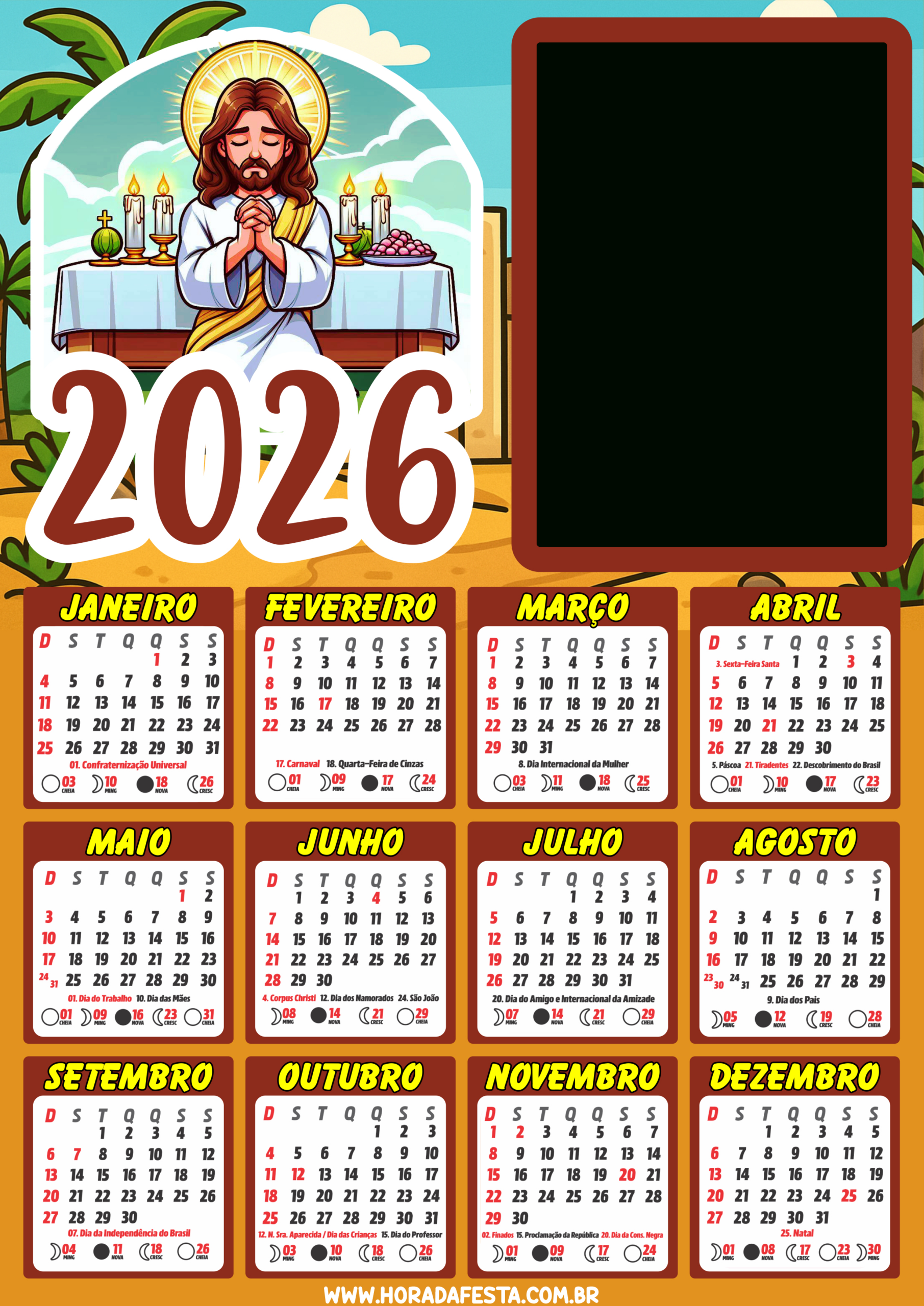 Calendário 2026 Editável Com Foto Feliz Natal Tema Infantil Papai | Calendario 2026 Editavel Gratis